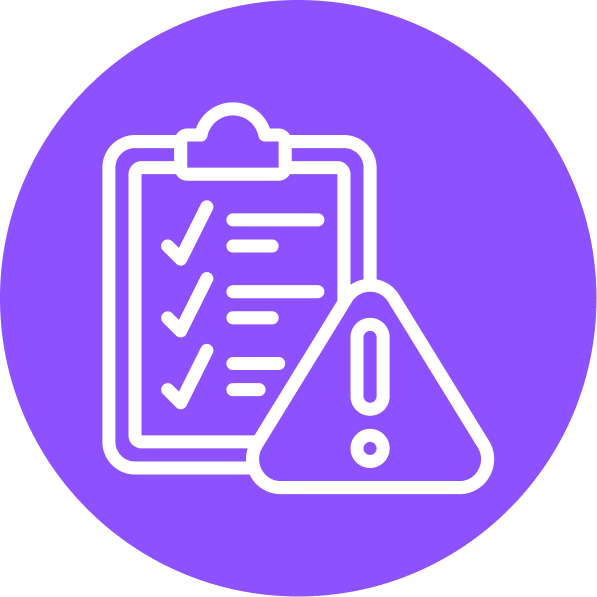 Icon featuring a check list and a warning sign